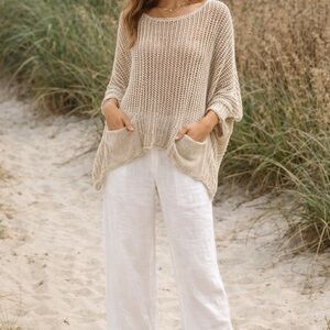Tempo Paris Open-Knit Cream Pullover Made in Italy 100%Cotton